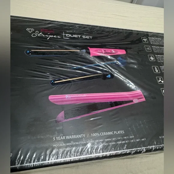 Royale USA Flat Iron/Curling Wand Duet Set - Pink Stripes  display picture 2